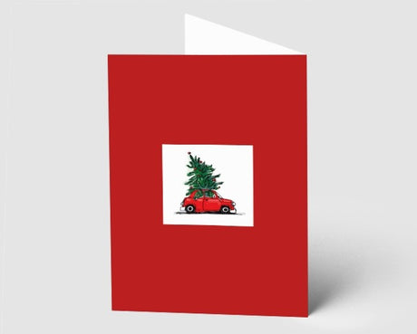 Weihnachtskarte Auto und Weihnachtsbaum