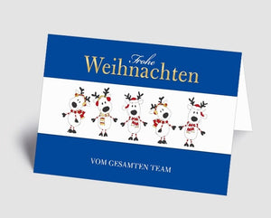 Weihnachtskarte Teamkarte blau lustige Elche