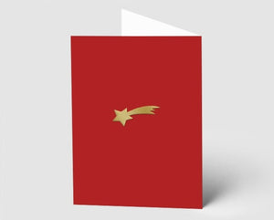 Weihnachtskarte Sternschnuppe und internationaler Text, rot