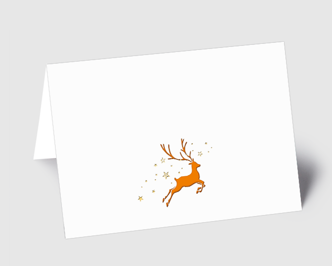 Weihnachtskarte filigranes Dorf mit Hirsch orange