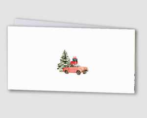Weihnachtskarte Auto mit Geschenken