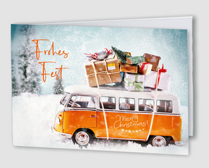 Weihnachtskarte Weihnachtsbulli