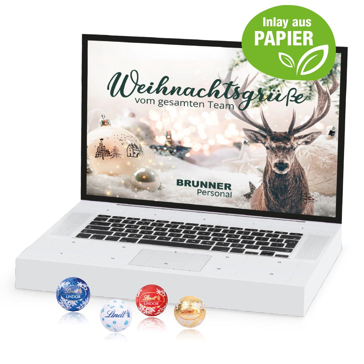 Adventskalender "Laptop" mit Lindt Minis, Inlay aus Papier