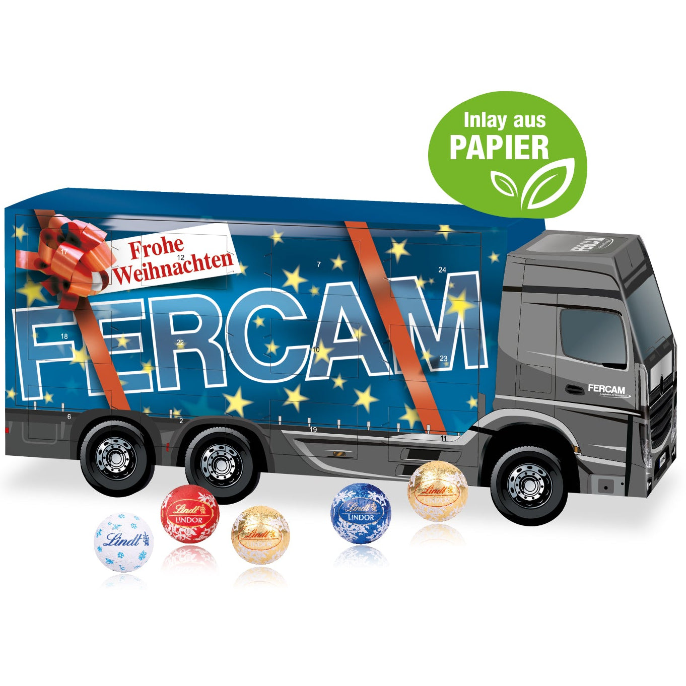 LKW Adventskalender Werbeartikel mit Logo und Lindt Schokolade