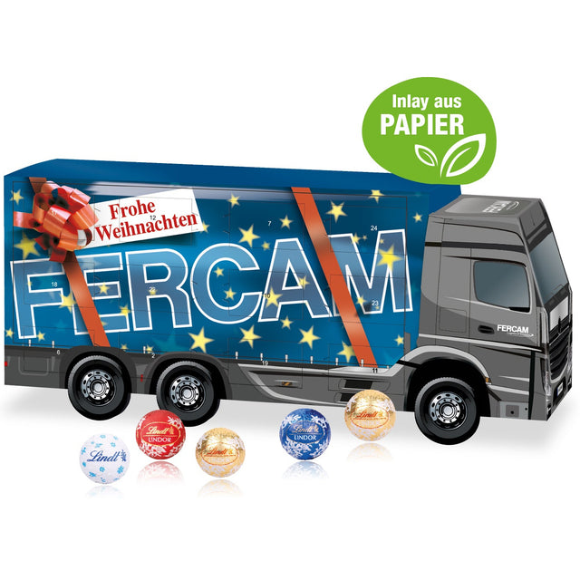LKW Adventskalender Werbeartikel mit Logo und Lindt Schokolade