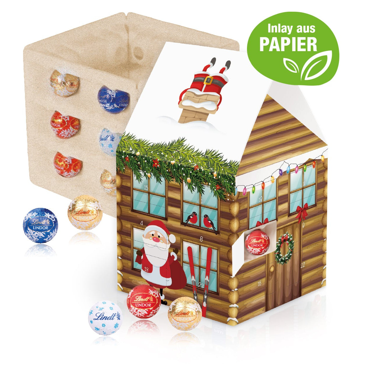 Adventshaus "Edition" mit Lindt Schokolade mit Papier-Inlay