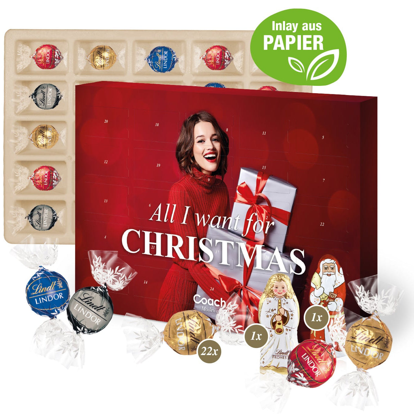 Werbeartikel Adventskalender mit Lindt Schokolade und Firmen Logo 