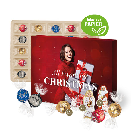 Werbeartikel Adventskalender mit Lindt Schokolade und Firmen Logo 