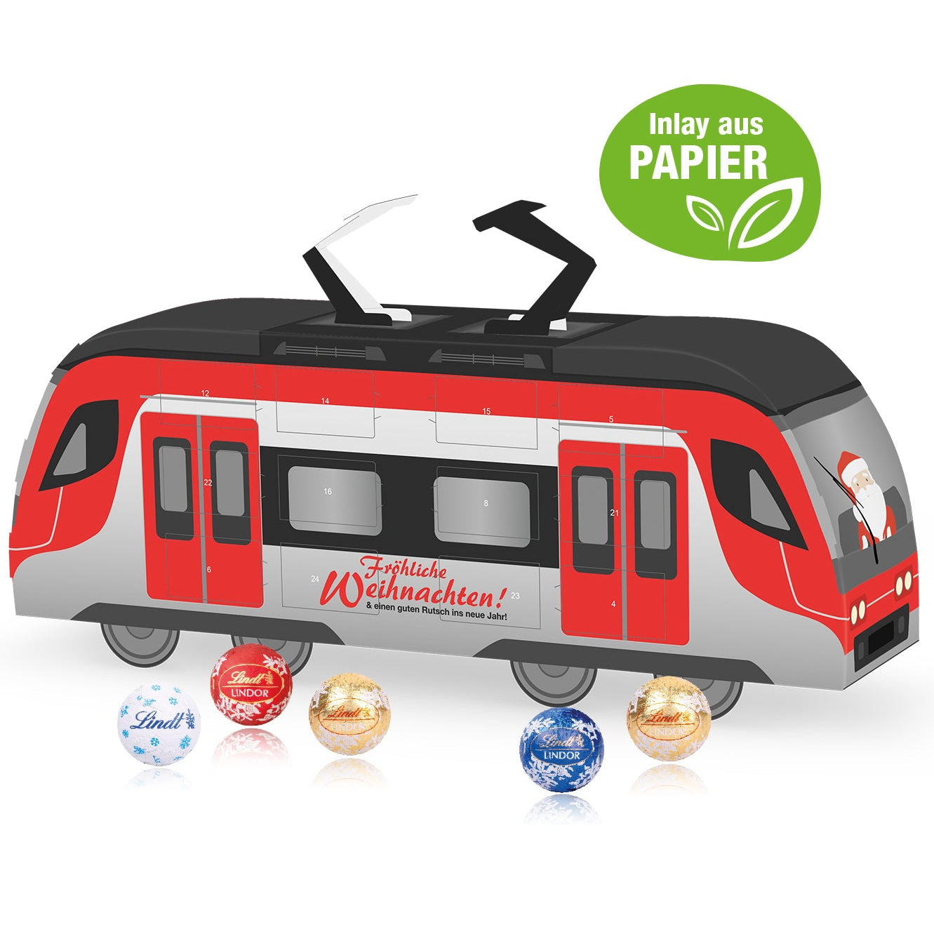 3D Adventskalender "Bahn" mit Lindt Schokolade mit Papier-Inlay