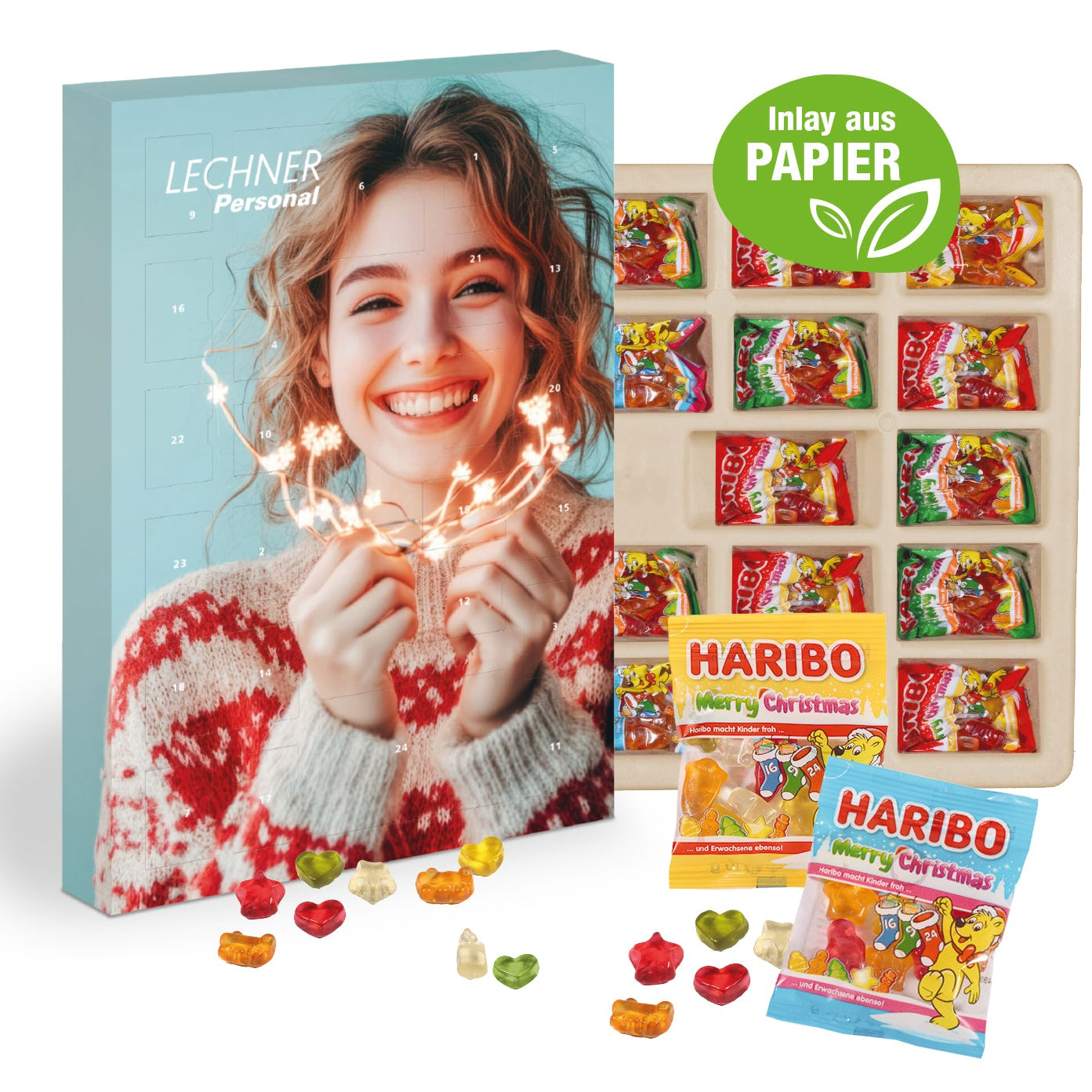 Adventskalender mit Haribo Fruchtgrummi, Inlay aus Papier