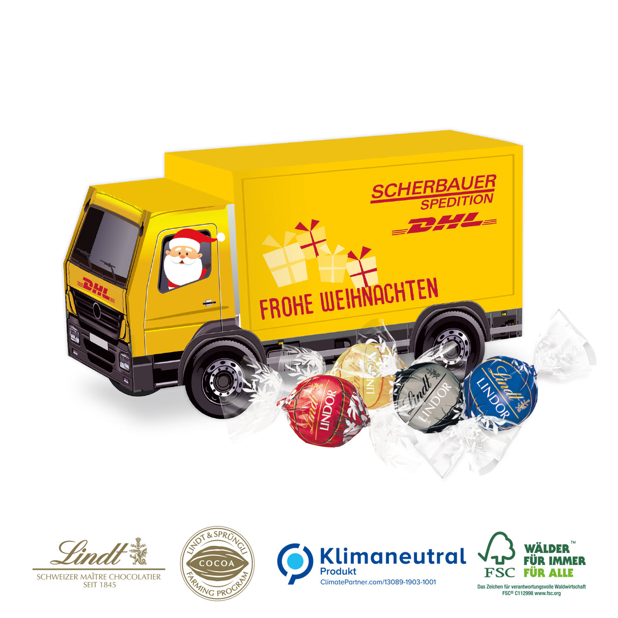 Weihnachts-LKW mit Lindt Pralinés