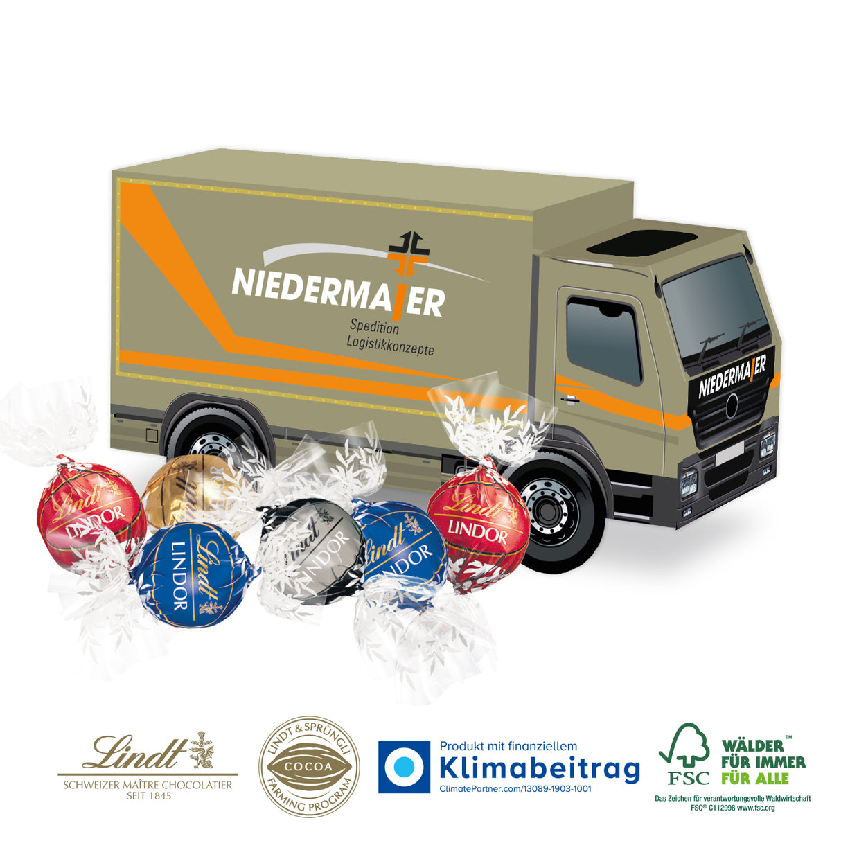 Weihnachts-LKW mit Lindt Pralinés