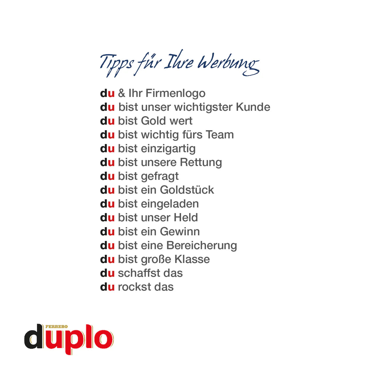 duplo Werbekarte "Türanhänger"