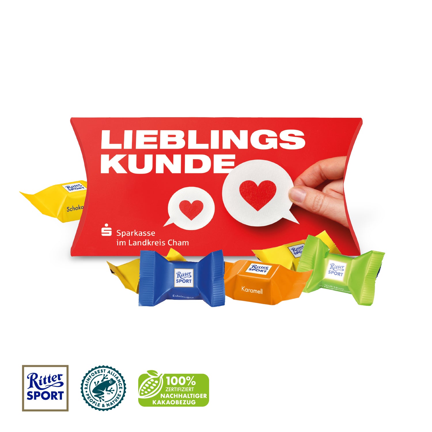 Kissenverpackung "Creative" mit Lindt oder Ritter Sport Schokolade