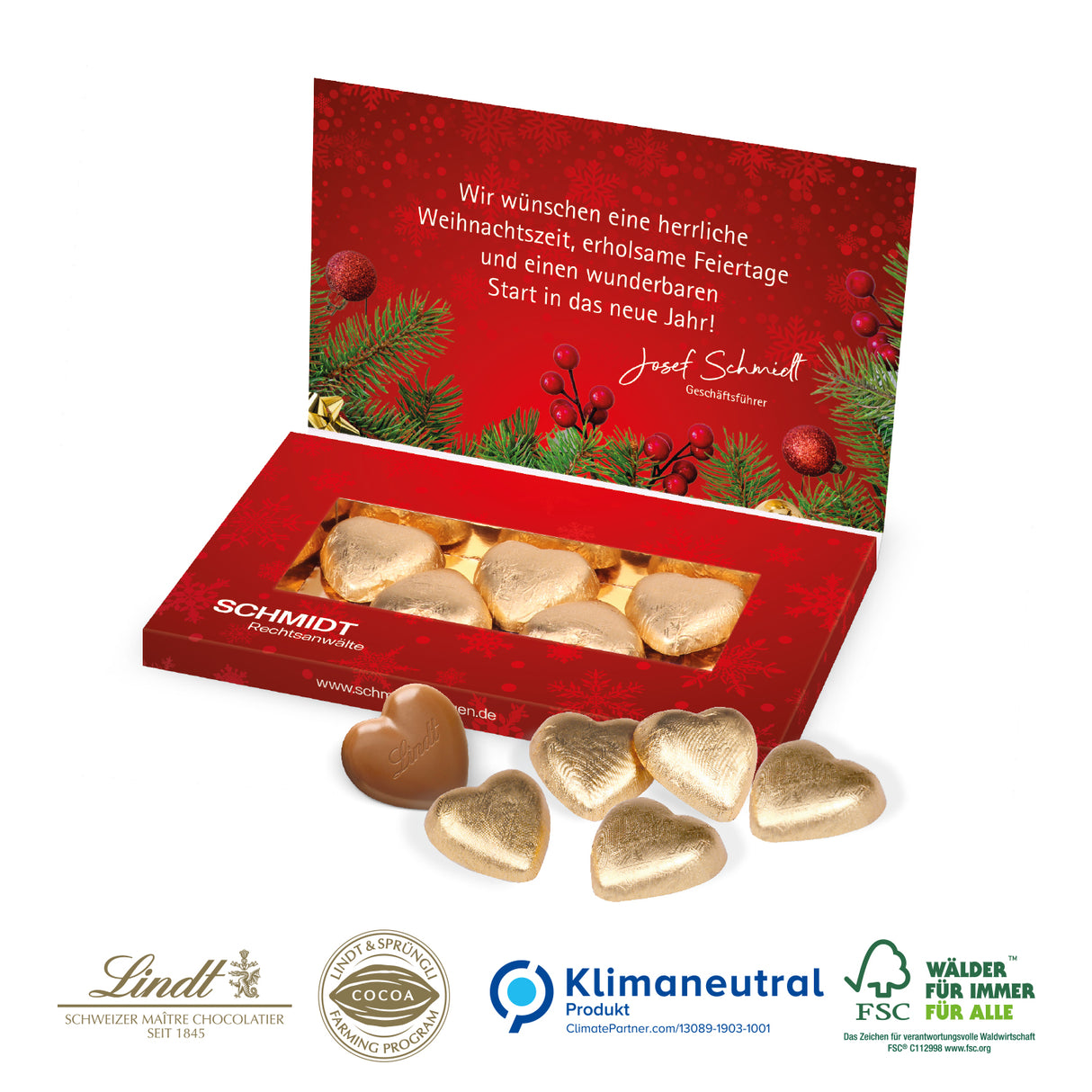 Präsentbox „Business“ mit Lindt Schokoherzen