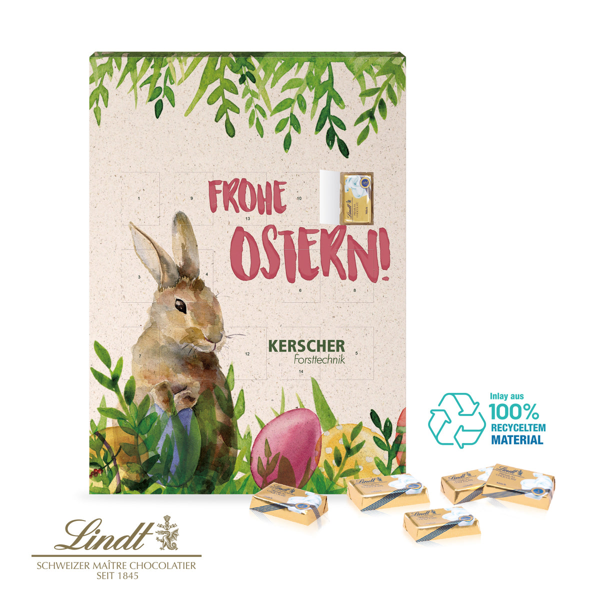 Ostergeschenk für Mitarbeiter - Wand-Osterkalender mit 14 Türchen