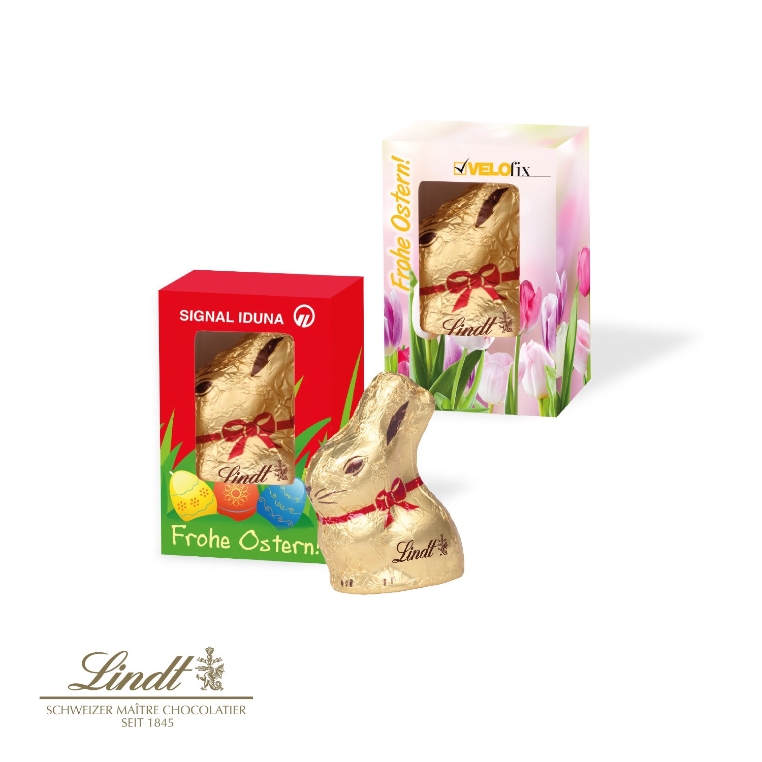 Kleines Ostergeschenk - Werbekartonage mit Goldhase, 10 g
