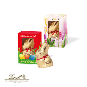 Kleines Ostergeschenk - Werbekartonage mit Goldhase, 10 g