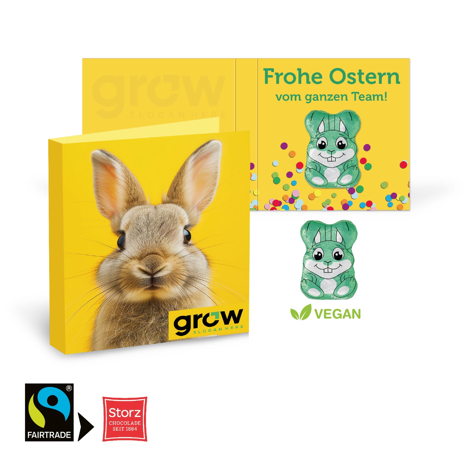 Werbe Klappkarte Osterhase vegan
