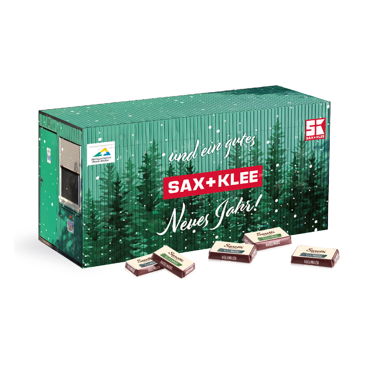 Werbeartikel Adventskalender Container mit Firmen Logo