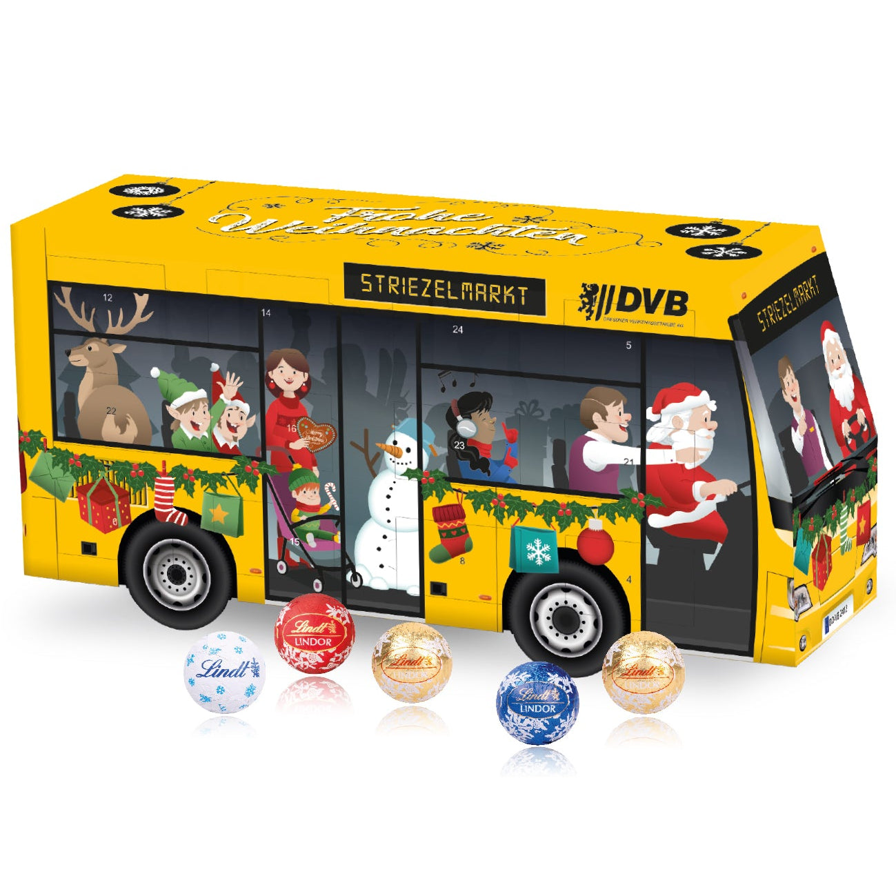 Bus Adventskalender mit Lindt Schokolade als Werbeartikel