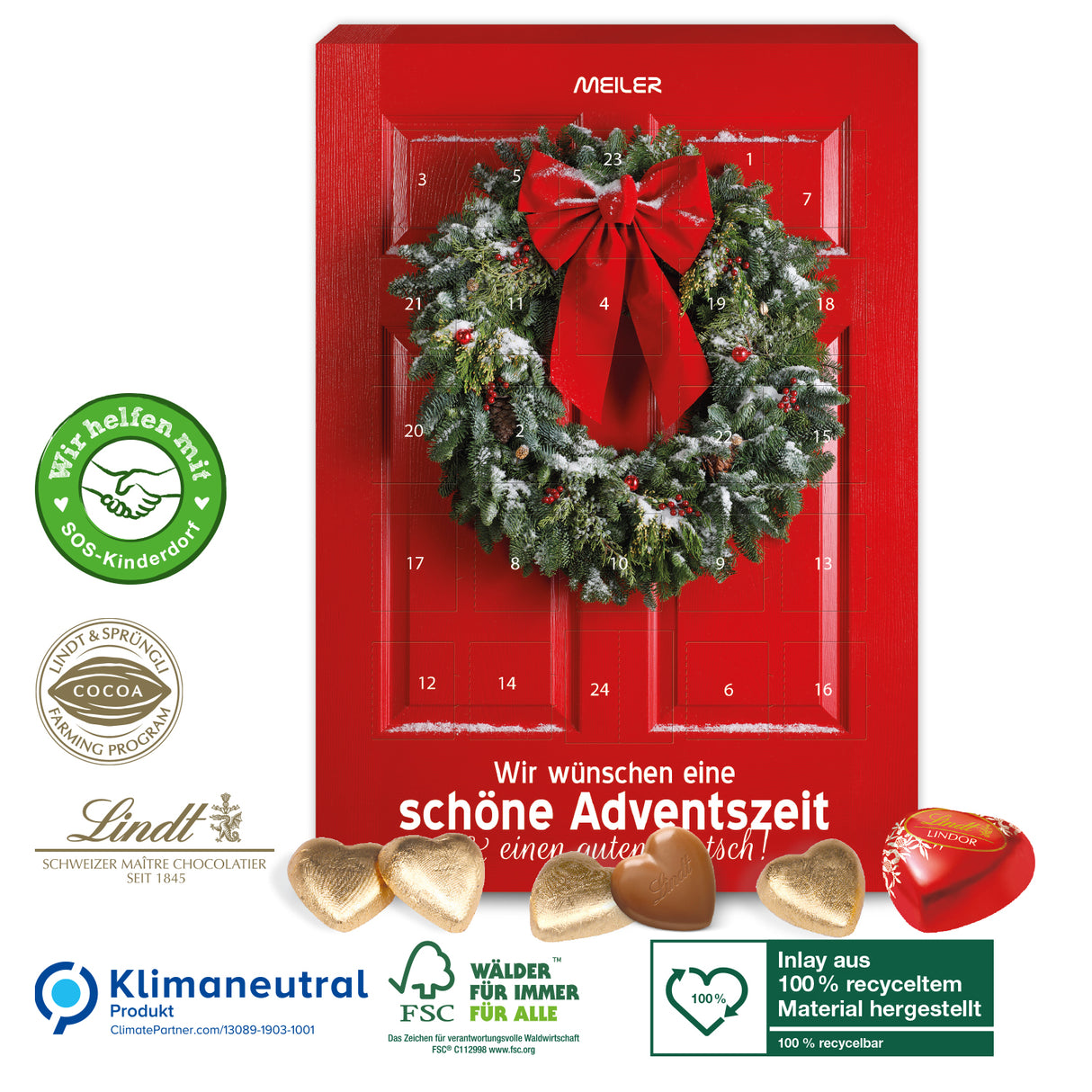 Werbeartikel Adventskalender Lindt für Mitarbeiter, Geschäftspartner und Kunden