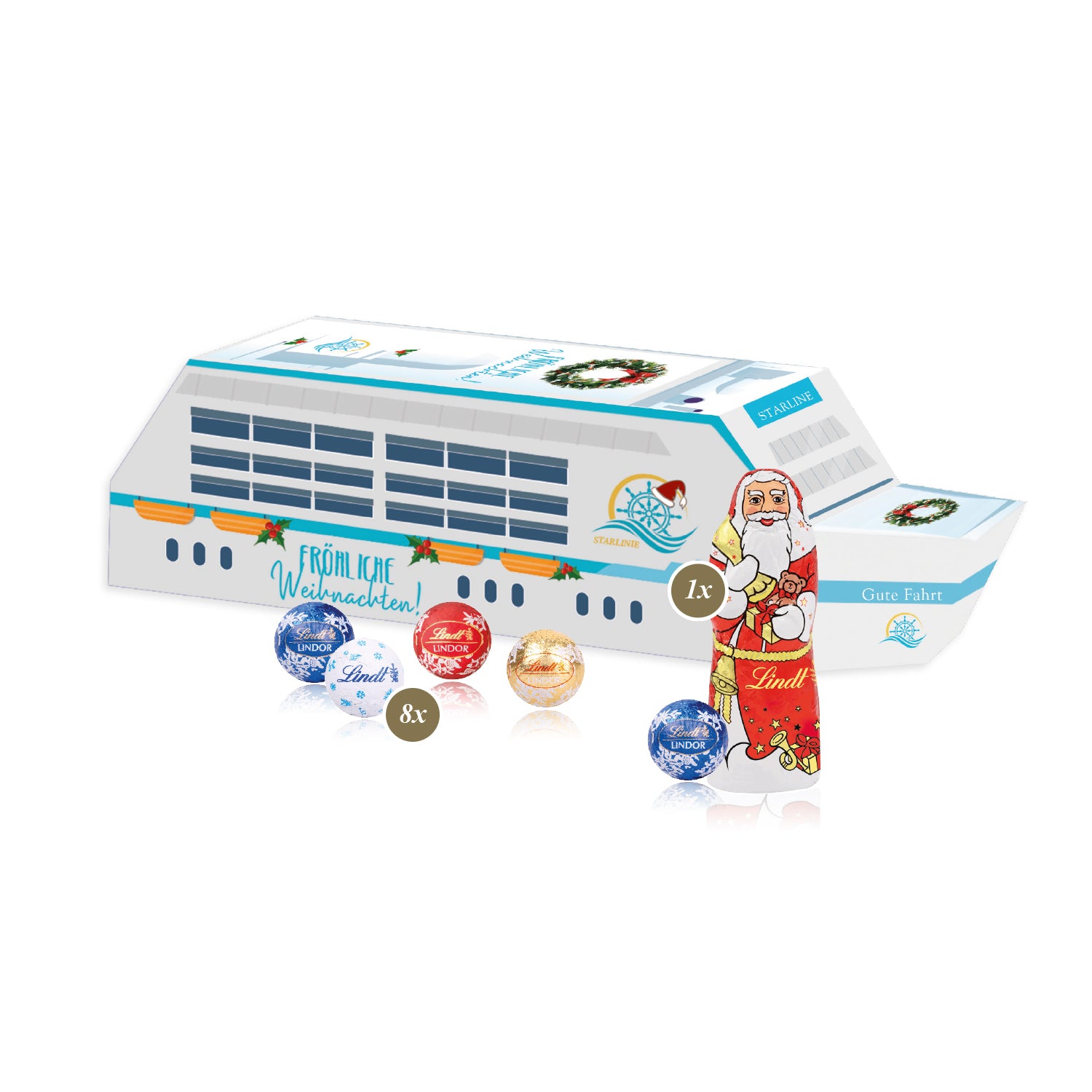 Lindt Werbeartikel Weihnachten -3D Präsent Schiff - Weihnachtsgeschenk Kunden
