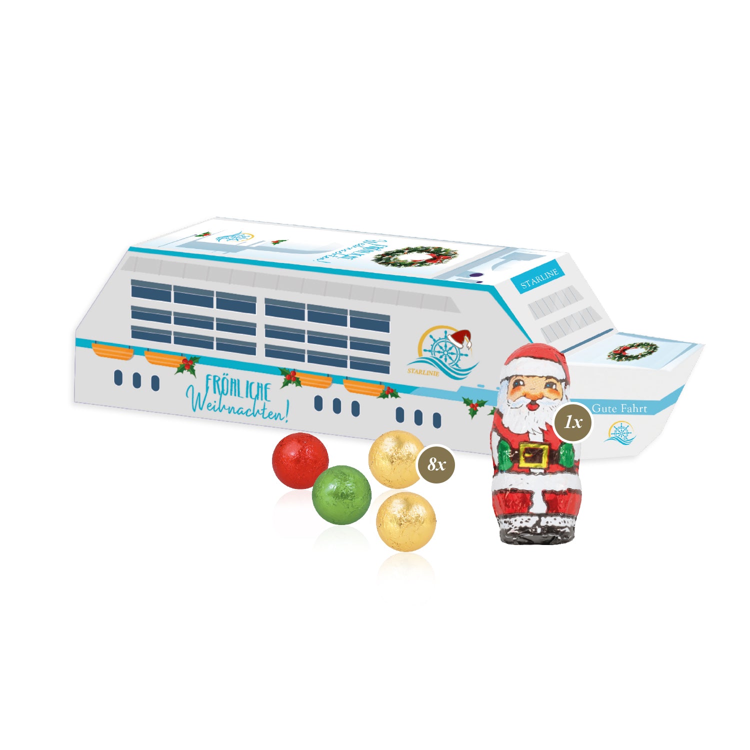 Werbeartikel Weihnachten -3D Präsent Schiff - Weihnachtsgeschenk Kunden