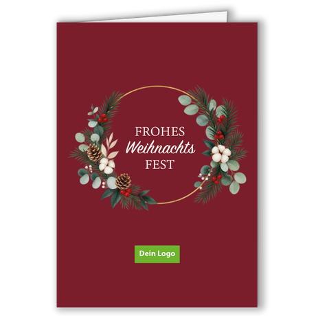Geschäftliche Weihnachtskarte „Festlicher Naturkranz“