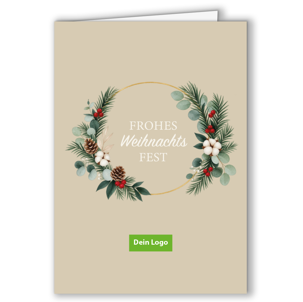 Geschäftliche Weihnachtskarte „Festlicher Naturkranz“