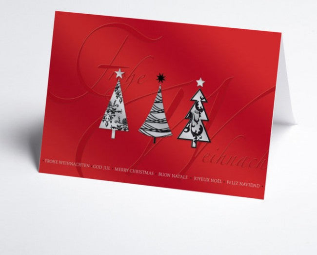 Weihnachtskarte moderne Weihnachtsbäume rot