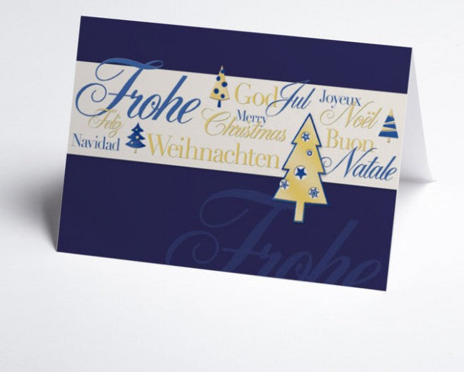 Weihnachtskarte Weihnachtsgrüße international blau