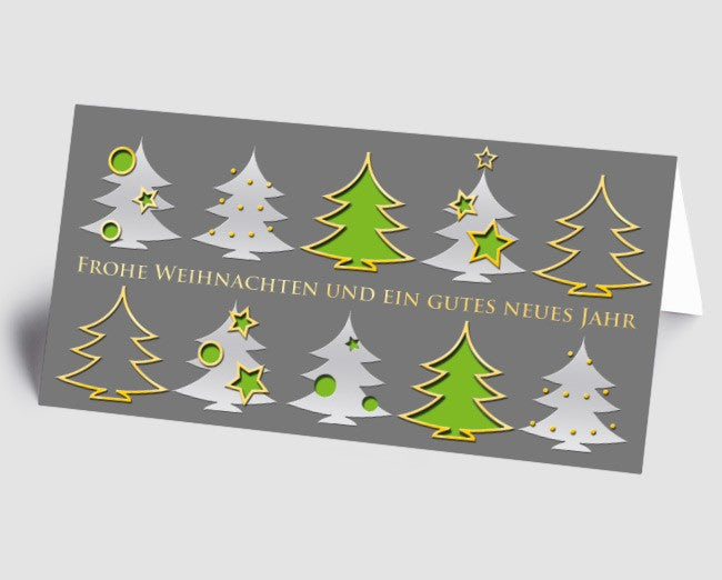Weihnachtskarte Bäume grau-grün