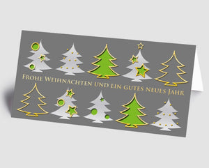 Weihnachtskarte Bäume grau-grün