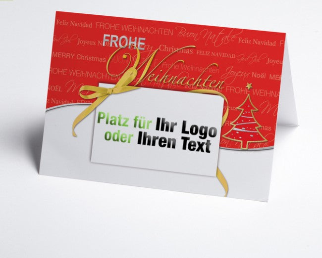 Logo-Weihnachtskarte rot mit Schleife