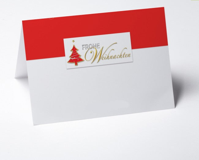 Logo-Weihnachtskarte rot mit Schleife
