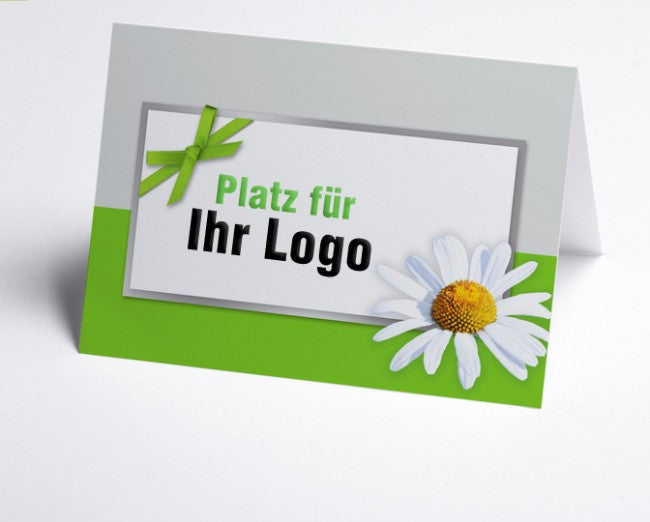 Logo-Grusskarte Margerite grün/grau