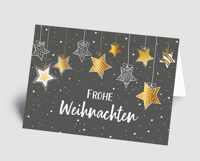Weihnachtskarte Sternenreihe grau/gold